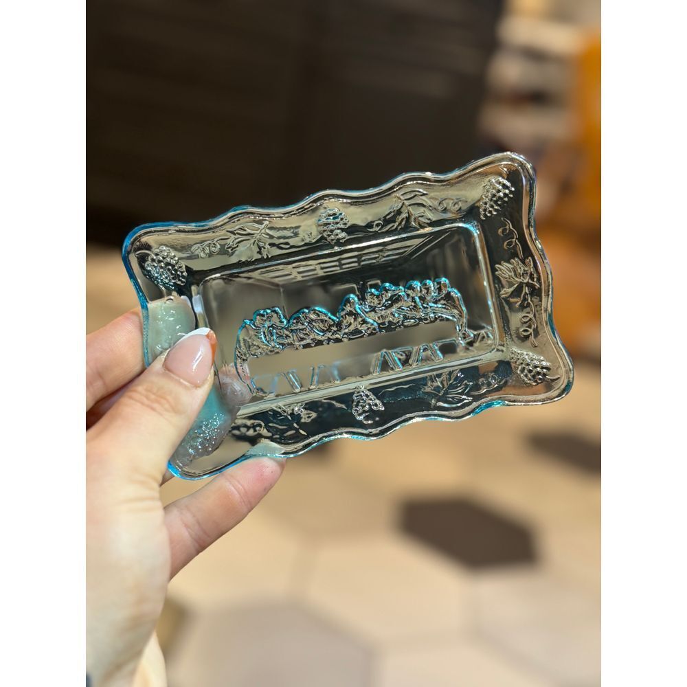 Vtg Aqua Blue Tiara Indiana Pressed Glass Last Supper Butter Soap Dish 5.5" Tray
